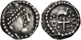 BRITISH, Anglo-Saxon. Primary Sceattas. Circa 700-710. Sceatt (Silver, 11 mm, 0.99 g, 9 h), mint in Northumbria (York?). Diademed head right. Rev. Bir...