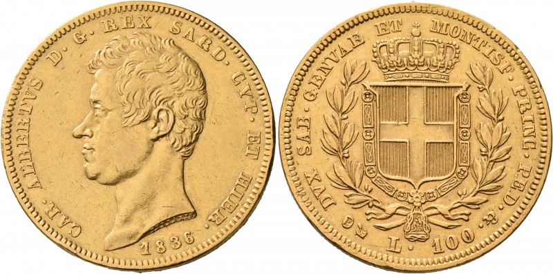 ITALY. Sardegna (Regno). Carlo Alberto, 1831-1849. 100 Lire (Gold, 34 mm, 32.22 ...