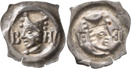 SWITZERLAND. Basel, Bistum. Johann II. Senn von Münsingen, 1335-1365. Vierzipfliger Pfennig (Silver, 20 mm, 0.37 g). Head to left, wearing episcopal m...