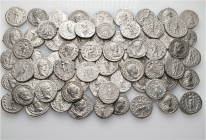 A lot containing 71 silver coins. All: Roman Denarii. Fine to good very fine. LOT SOLD AS IS, NO RETURNS. 71 coins in lot.