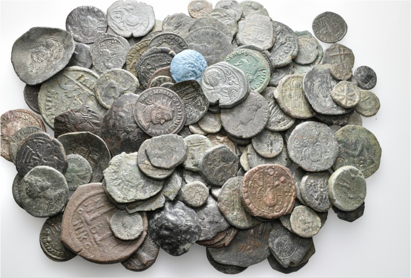 A lot containing 147 bronze coins. Includes: Late Roman Folles, Greek, Byzantine...
