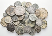 A lot containing 9 silver and 40 bronze coins. Includes: Roman Imperial, Byzantine, Medieval and Modern. Fair to about very fine. LOT SOLD AS IS, NO R...
