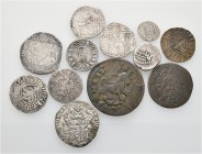 A lot containing 9 silver and 3 bronze coins. Includes: Medieval and Modern. Fine to good very fine. LOT SOLD AS IS, NO RETURNS. 12 coins in lot.