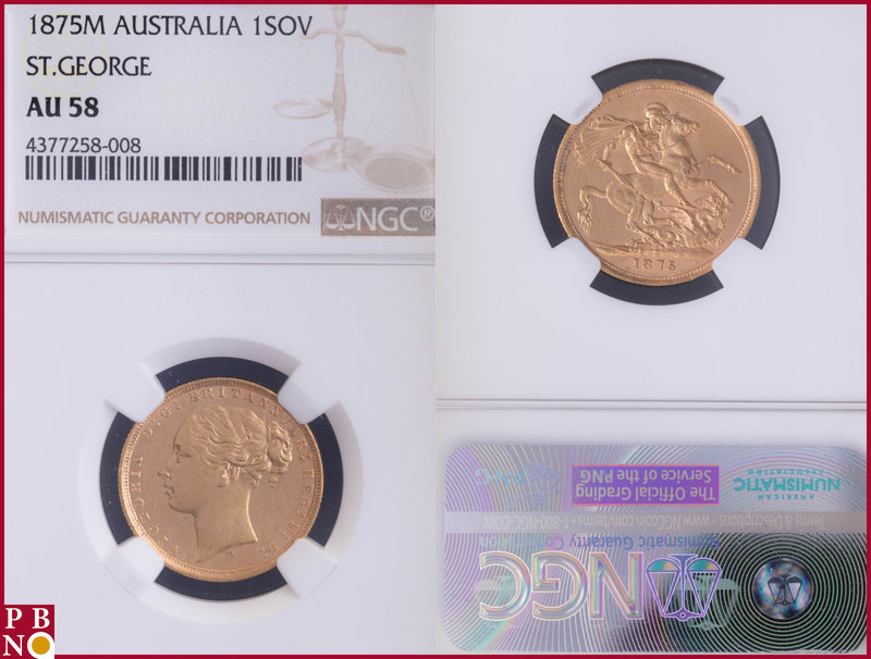 Sovereign, 1875M (Melbourne mint), Gold, St. George, Fr. 16, in NGC holder nr. 4...