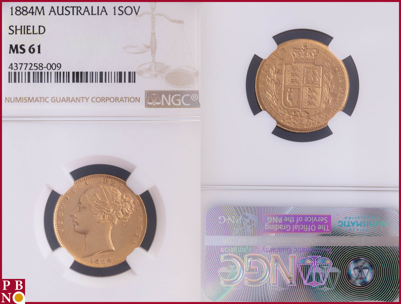 Sovereign, 1884M (Melbourne mint), Gold, Shield, Fr. 12 in NGC holder nr. 437725...