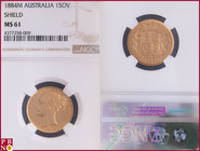 Sovereign, 1884M (Melbourne mint), Gold, Shield, Fr. 12 in NGC holder nr. 4377258-009. NO (0%) BUYER'S PREMIUM ON THIS LOT.

MS 61