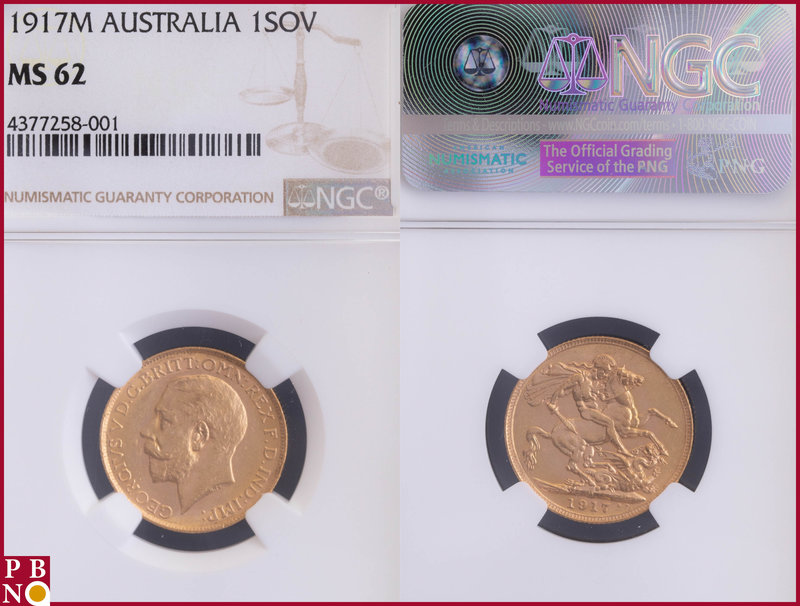 Sovereign, 1917M (Melbourne mint), Gold, Fr. 39, in NGC holder nr. 4377258-001. ...