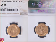 Sovereign, 1917M (Melbourne mint), Gold, Fr. 39, in NGC holder nr. 4377258-001. NO (0%) BUYER'S PREMIUM ON THIS LOT.

MS 62
