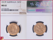 Sovereign, 1917P (Perth mint), Gold, Fr. 40, in NGC holder nr. 4377258-003. NO (0%) BUYER'S PREMIUM ON THIS LOT.

MS 62