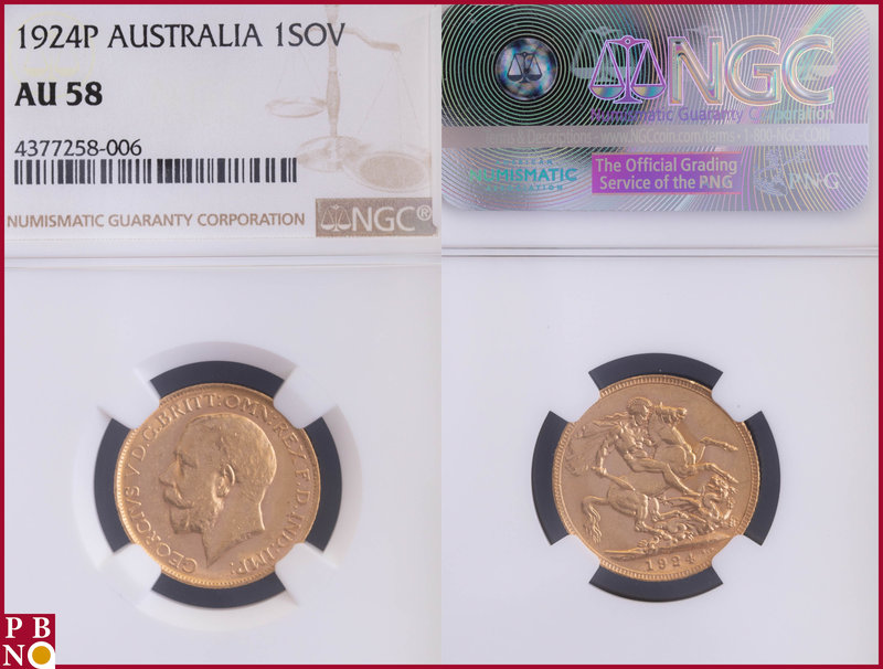 Sovereign, 1924P (Perth mint), Gold, Fr. 40, in NGC holder nr. 4377258-006. NO (...