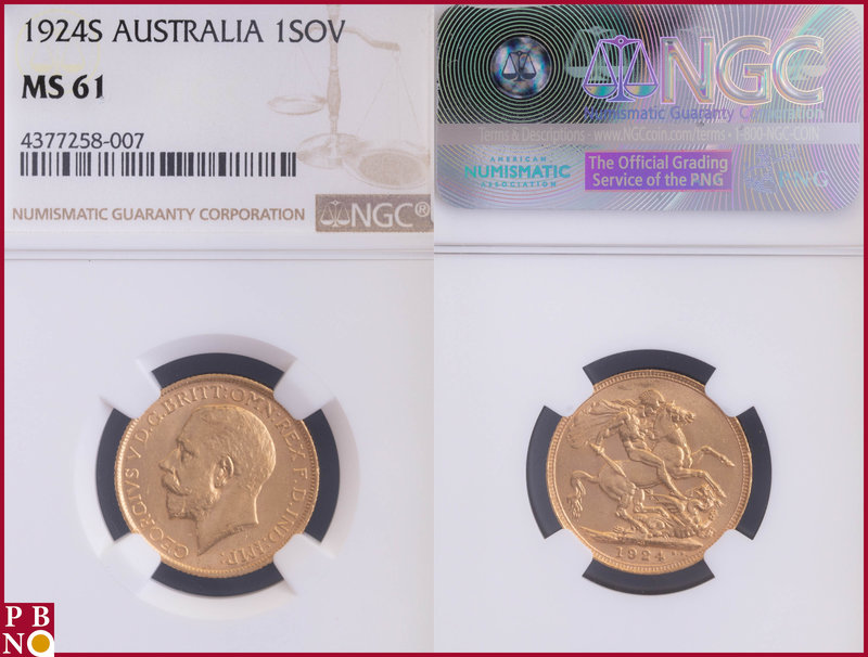 Sovereign, 1924S (Sydney mint), Gold, Fr. 38, in NGC holder nr. 4377258-007. NO ...