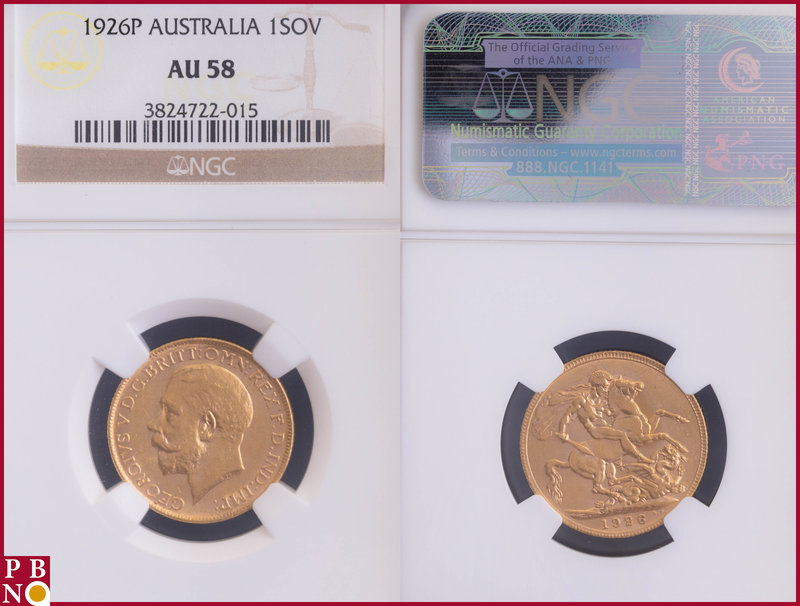 Sovereign, 1926P (Perth mint), Gold, Fr. 40, in NGC holder nr. 3824722-015. NO (...