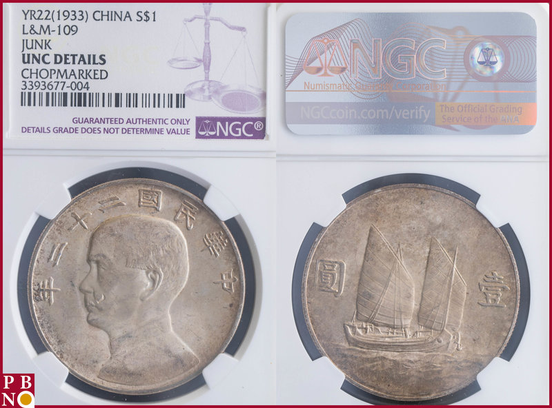 Junk Dollar, 1933 (YR 22), Silver, L&M-109, KM Y-345, in NGC holder nr. 3393677-...