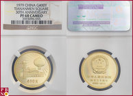 400 Yuan (1/2 Ounce), 1979, Gold, Tiananmen Square 30th anniversary, Fr. 1, in NGC holder nr. 3593096-055. NO (0%) BUYER'S PREMIUM ON THIS LOT.

PF ...