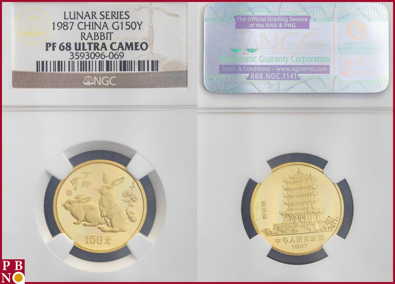 150 Yuan, 1987, Lunar Series, Gold, Rabbit, Fr B62, in NGC holder nr. 3593096-06...