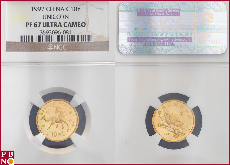 10 Yuan, 1997, Unicorn, Gold, Fr B7, mintage: 5.000 coins, in NGC holder nr. 359...