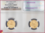 10 Yuan, 1997, Unicorn, Gold, Fr B7, mintage: 5.000 coins, in NGC holder nr. 3593096-081. NO (0%) BUYER'S PREMIUM ON THIS LOT.

PF 67 Ultra Cameo