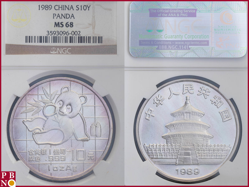 10 Yuan, 1989, 1 ounce Silver Panda, KM Y-186, in NGC holder nr. 3593096-002

...