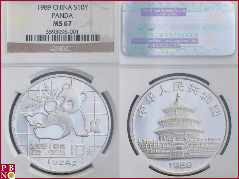 10 Yuan, 1989, 1 ounce Silver Panda, KM Y-186, in NGC holder nr. 3593096-001

...