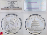 10 Yuan, 1990, 1 ounce Silver Panda Large Date, KM Y-237, in NGC holder nr. 3593096-005

MS 64