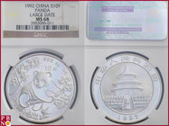 10 Yuan, 1992, 1 ounce Silver Panda Large Date, KM Y-346, in NGC holder nr. 3593096-011

MS 68