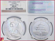 10 Yuan, 1993, 1 ounce Silver Panda Small Date, KM Y-361, in NGC holder nr. 3593096-013

MS 69