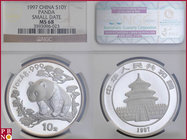 10 Yuan, 1997, 1 ounce Silver Panda Small Date, KM Y-715, in NGC holder nr. 3593096-023

MS 68