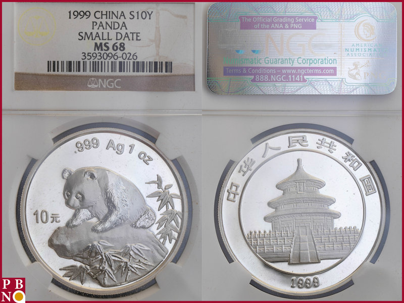 10 Yuan, 1999, 1 ounce Silver Panda Small Date, KM Y-931, in NGC holder nr. 3593...