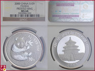 10 Yuan, 2000, 1 ounce Silver Panda Frosted Ring, KM Y-979, in NGC holder nr. 3593096-029

MS 68