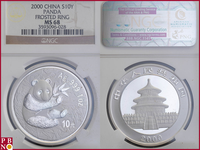 10 Yuan, 2000, 1 ounce Silver Panda Frosted Ring, KM Y-979, in NGC holder nr. 35...