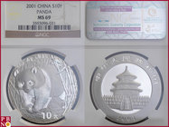10 Yuan, 2001, 1 ounce Silver Panda, KM Y-1365, in NGC holder nr. 3593096-031

MS 69