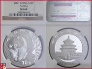10 Yuan, 2001, 1 ounce Silver Panda, KM Y-1365, in NGC holder nr. 3593096-032

MS 68
