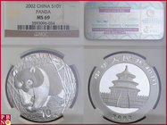10 Yuan, 2002, 1 ounce Silver Panda, KM Y-1365, in NGC holder nr. 3593096-034

MS 69
