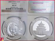 10 Yuan, 2003, 1 ounce Silver Panda, KM Y-1466, in NGC holder nr. 3593096-035

MS 69