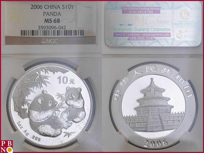 10 Yuan, 2006, 1 ounce Silver Panda, KM Y-1664, in NGC holder nr. 3593096-042
...