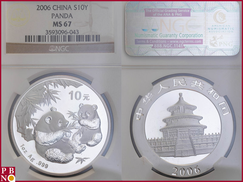 10 Yuan, 2006, 1 ounce Silver Panda, KM Y-1664, in NGC holder nr. 3593096-043
...