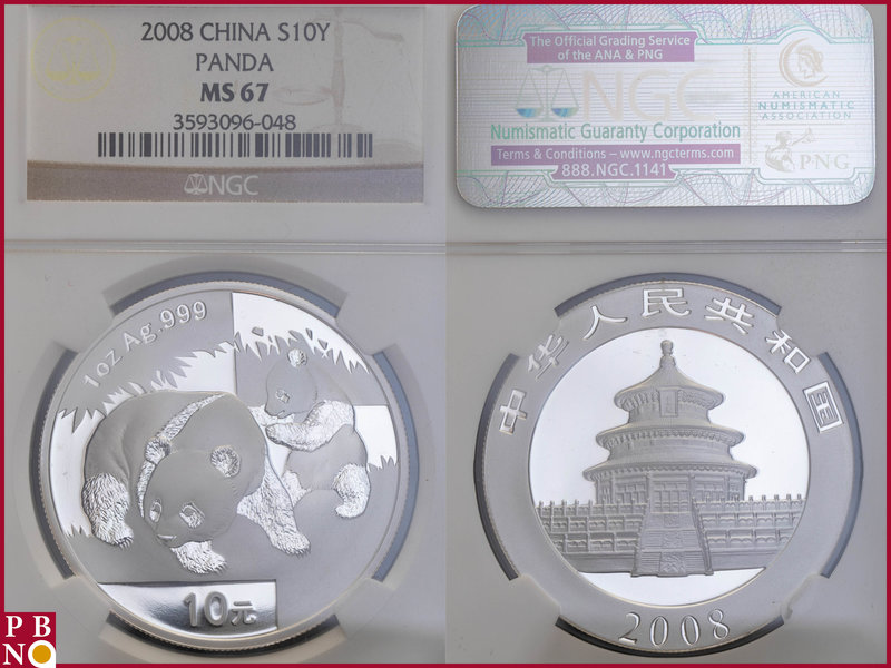 10 Yuan, 2008, 1 ounce Silver Panda, KM Y-1814, in NGC holder nr. 3593096-048
...