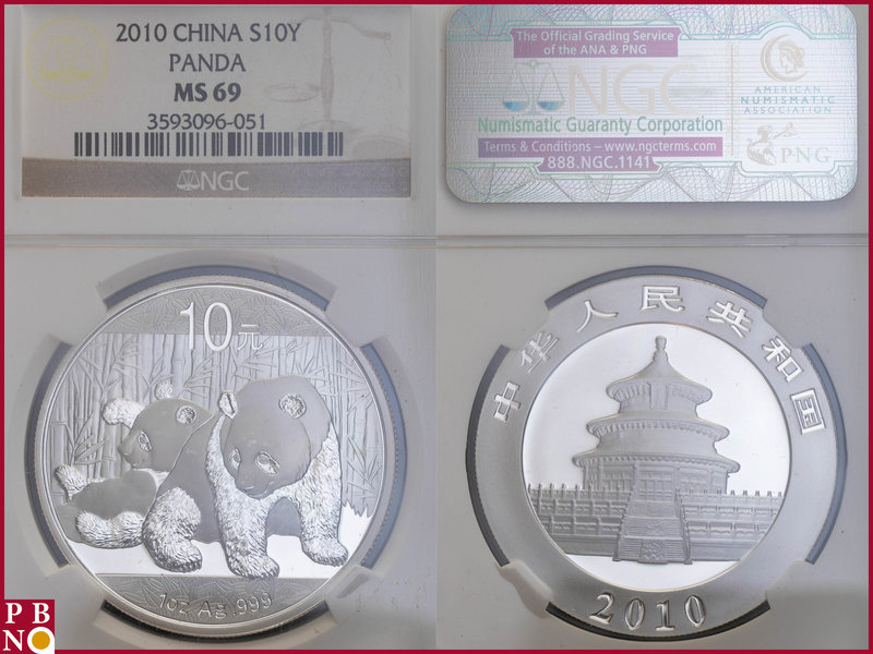10 Yuan, 2010, 1 ounce Silver Panda, KM Y-1931, in NGC holder nr. 3593096-051
...