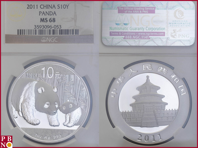 10 Yuan, 2011, 1 ounce Silver Panda, KM Y-1980, in NGC holder nr. 3593096-053
...