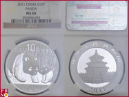 10 Yuan, 2011, 1 ounce Silver Panda, KM Y-1980, in NGC holder nr. 3593096-053

MS 68