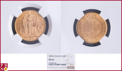 20 Francs 1895A, Gold, Fr 592, Gad 1063, in NGC holder nr. 4377084-096. Population (NGC/PCGS combined): 23; only 3 coins graded higher (no more than M...
