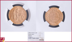 20 Francs 1896A Fasces / Faisceau, Gold, Fr 592, Gad 1063, in NGC holder nr. 4377084-027. Population (NGC/PCGS combined): 11. NO (0%) BUYER'S PREMIUM ...