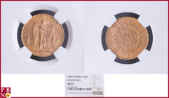 20 Francs 1896A Fasces / Faisceau, Gold, Fr 592, Gad 1063, in NGC holder nr. 4377084-004. Population (NGC/PCGS combined): 22; only 3 coins graded high...