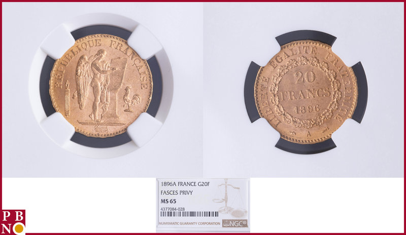 20 Francs 1896A Fasces / Faisceau, Gold, Fr 592, Gad 1063, in NGC holder nr. 437...