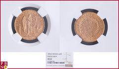 20 Francs 1896A Fasces / Faisceau, Gold, Fr 592, Gad 1063, in NGC holder nr. 4377084-048. Population (NGC/PCGS combined): 22; only 3 coins graded high...