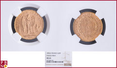 20 Francs 1896A Fasces / Faisceau, Gold, Fr 592, Gad 1063, in NGC holder nr. 4377084-056. Population (NGC/PCGS combined): 22; only 3 coins graded high...