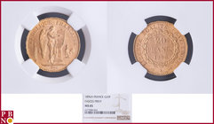 20 Francs 1896A Fasces / Faisceau, Gold, Fr 592, Gad 1063, in NGC holder nr. 4377084-063. Population (NGC/PCGS combined): 22; only 3 coins graded high...