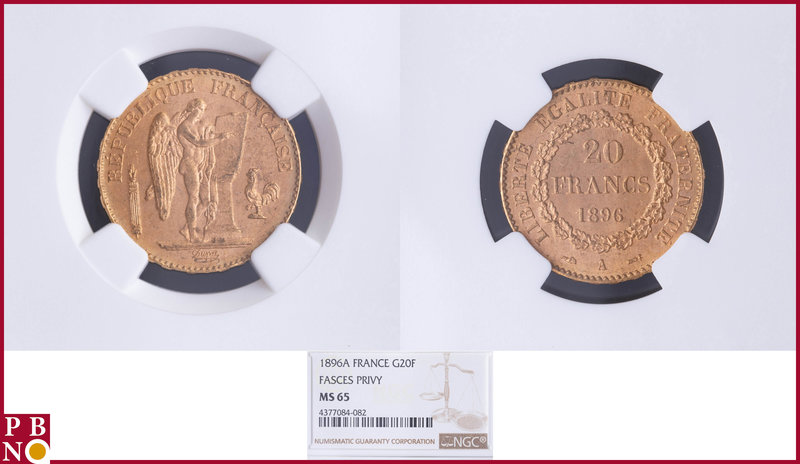 20 Francs 1896A Fasces / Faisceau, Gold, Fr 592, Gad 1063, in NGC holder nr. 437...
