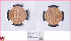 20 Francs 1896A Fasces / Faisceau, Gold, Fr 592, Gad 1063, in NGC holder nr. 4377084-082. Population (NGC/PCGS combined): 22; only 3 coins graded high...