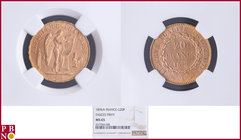 20 Francs 1896A Fasces / Faisceau, Gold, Fr 592, Gad 1063, in NGC holder nr. 4377084-088. Population (NGC/PCGS combined): 22; only 3 coins graded high...